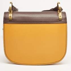 Pre Owned Prada Mustard Yellow/Choco Brown Leather Pionniere Saddle Bag