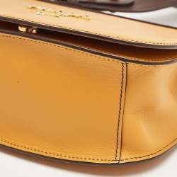 Pre Owned Prada Mustard Yellow/Choco Brown Leather Pionniere Saddle Bag