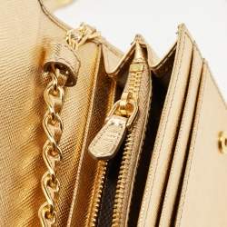 مملوكة مسبقًا Prada Gold Saffiano Metal Leather Wallet on Chain