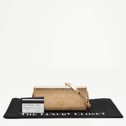 مملوكة مسبقًا Prada Gold Saffiano Metal Leather Wallet on Chain