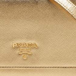 مملوكة مسبقًا Prada Gold Saffiano Metal Leather Wallet on Chain