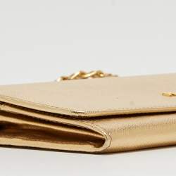 مملوكة مسبقًا Prada Gold Saffiano Metal Leather Wallet on Chain