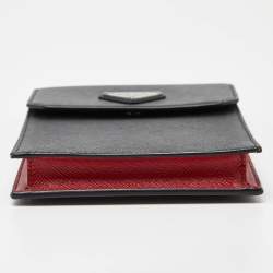 Pre Owned Prada Black/Red Saffiano Leather Logo Phone Crossbody Bag