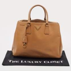 Pre Owned Prada Brown Saffiano Leather Large Double Zip Tote