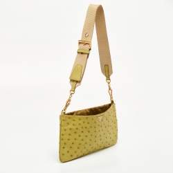 Pre Owned Prada Green Ostrich Shoulder Bag
