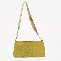 Pre Owned Prada Green Ostrich Shoulder Bag