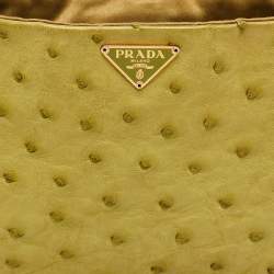Pre Owned Prada Green Ostrich Shoulder Bag