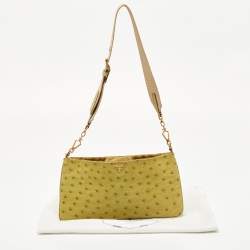 Pre Owned Prada Green Ostrich Shoulder Bag