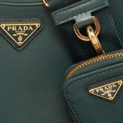 Pre Owned Prada Green Saffiano Lux Leather Re-Edition 2005 Baguette Bag