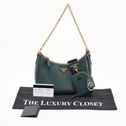 Pre Owned Prada Green Saffiano Lux Leather Re-Edition 2005 Baguette Bag
