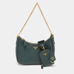 Pre Owned Prada Green Saffiano Lux Leather Re-Edition 2005 Baguette Bag