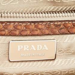 Pre Owned Prada Beige/Brown Nylon and Python Flap Tote