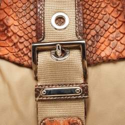 Pre Owned Prada Beige/Brown Nylon and Python Flap Tote