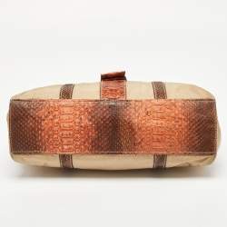 Pre Owned Prada Beige/Brown Nylon and Python Flap Tote