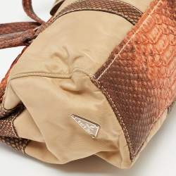 Pre Owned Prada Beige/Brown Nylon and Python Flap Tote
