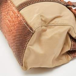 Pre Owned Prada Beige/Brown Nylon and Python Flap Tote