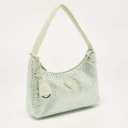 Pre Owned Prada Mint Green Satin Mini Crystal Studded Re-Edition 2000 Shoulder Bag