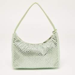 Prada Mint Green Satin Mini Crystal Studded Re-Edition 2000 Shoulder Bag