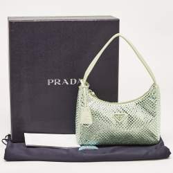 Pre Owned Prada Mint Green Satin Mini Crystal Studded Re-Edition 2000 Shoulder Bag
