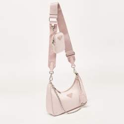 Prada Light Pink Nylon and Leather Re-Edition 2005 Baguette Bag