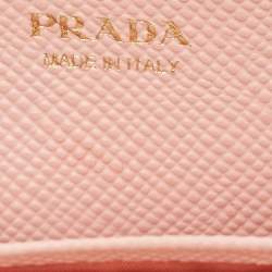 Pre Owned Prada Pink Saffiano Cuir Leather Wallet On Chain
