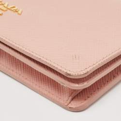 Pre Owned Prada Pink Saffiano Cuir Leather Wallet On Chain