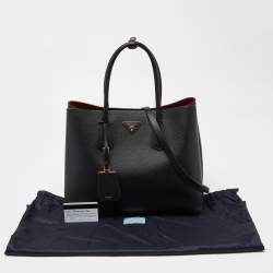 Pre Owned Prada Black Saffiano Cuir Leather Large Double Handle Tote