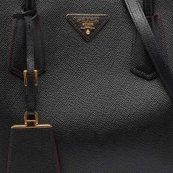 Pre Owned Prada Black Saffiano Cuir Leather Large Double Handle Tote