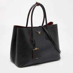 Pre Owned Prada Black Saffiano Cuir Leather Large Double Handle Tote