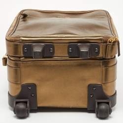 Pre Owned Prada Metallic Gold Saffiano Leather Travel Rolling Trolley Luggage
