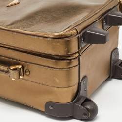 Pre Owned Prada Metallic Gold Saffiano Leather Travel Rolling Trolley Luggage