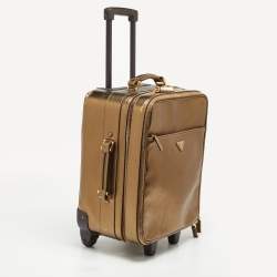 Pre Owned Prada Metallic Gold Saffiano Leather Travel Rolling Trolley Luggage