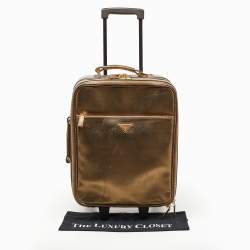 Pre Owned Prada Metallic Gold Saffiano Leather Travel Rolling Trolley Luggage