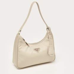 Pre Owned Prada Beige Nylon and Leather Mini Re-Edition 2000 Shoulder Bag
