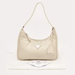 Pre Owned Prada Beige Nylon and Leather Mini Re-Edition 2000 Shoulder Bag