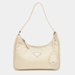 Pre Owned Prada Beige Nylon and Leather Mini Re-Edition 2000 Shoulder Bag