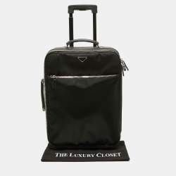 Pre Owned Prada Black Nylon and Saffiano Leather Trolley Rolling Luggage