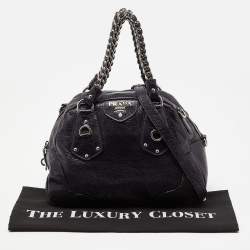Pre Owned Prada Purple Cervo Leather Chain Satchel