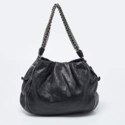 Prada Black Cervo Leather Chain Hobo