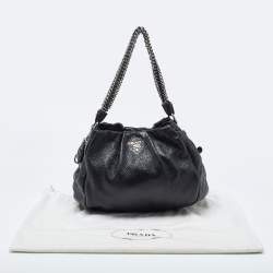Prada Black Cervo Leather Chain Hobo
