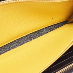 Pre Owned Prada Black Saffiano Robot Leather Zip Around Continental Wallet