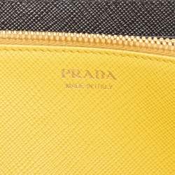 Pre Owned Prada Black Saffiano Robot Leather Zip Around Continental Wallet