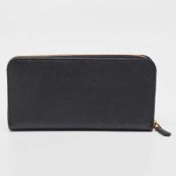 Pre Owned Prada Black Saffiano Robot Leather Zip Around Continental Wallet