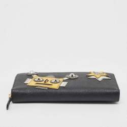 Pre Owned Prada Black Saffiano Robot Leather Zip Around Continental Wallet
