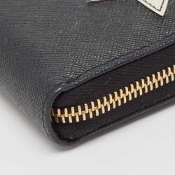 Pre Owned Prada Black Saffiano Robot Leather Zip Around Continental Wallet