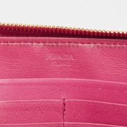 Prada Magenta Ostrich Zip Around Continental Wallet