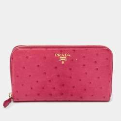 Prada Magenta Ostrich Zip Around Continental Wallet