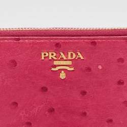 Prada Magenta Ostrich Zip Around Continental Wallet