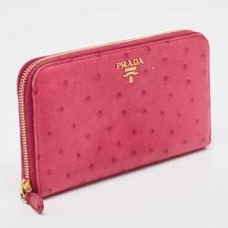 Prada Magenta Ostrich Zip Around Continental Wallet