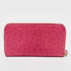 Prada Magenta Ostrich Zip Around Continental Wallet